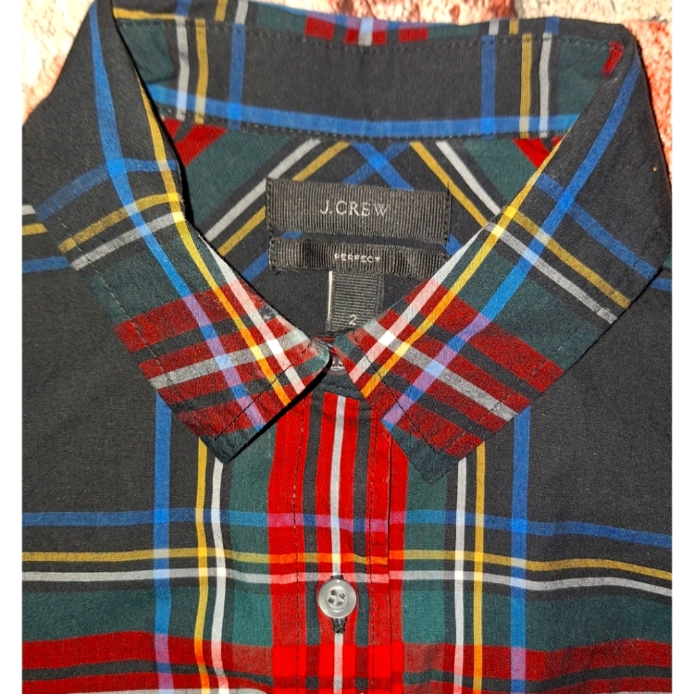 J Crew Perfect Shirt in Stewart Tartan Cotton Poplin - Picture 5 of 11